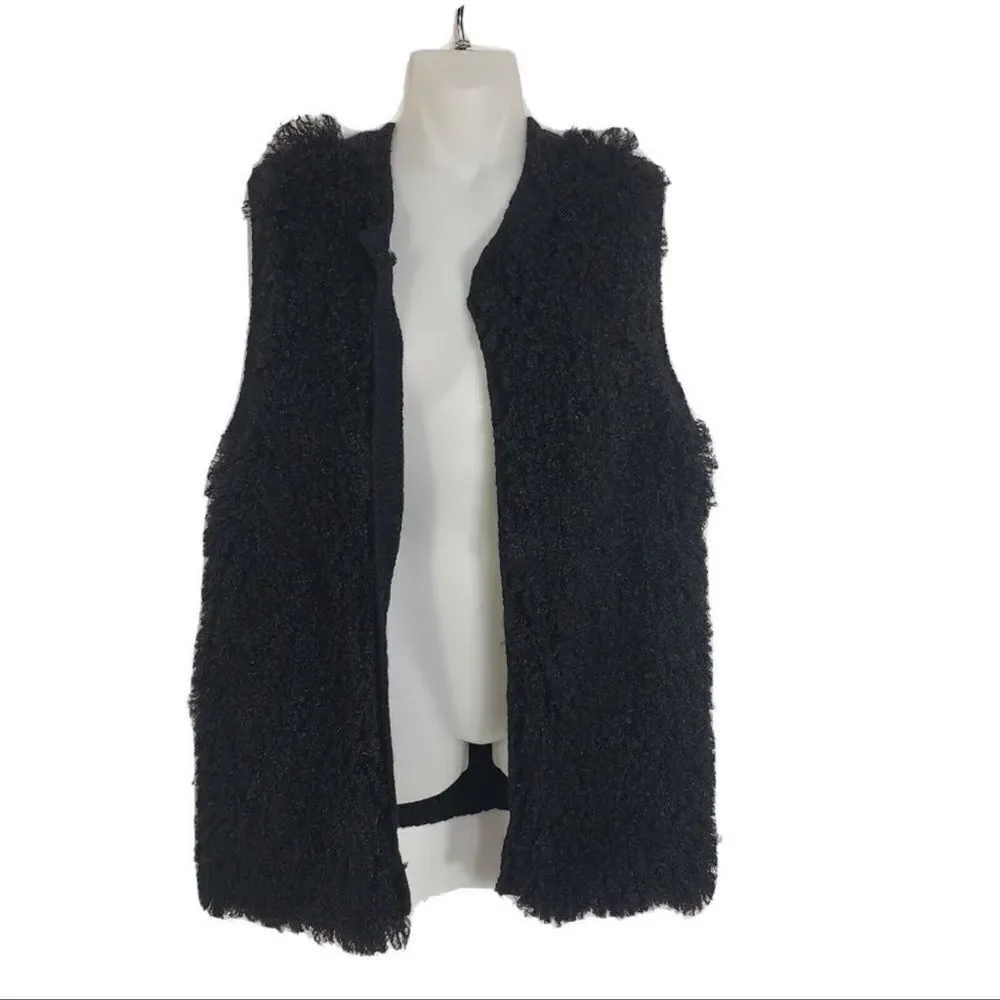 Eyeshadow soft vest Women L Faux Fur Black Open Front Sleeveless whimsigoth cozy